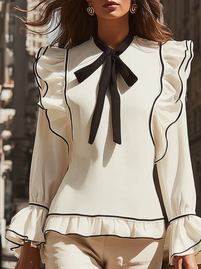 Rockmelan Black & White Tie-Front Shirt - Ruffled Linen Shorts Set