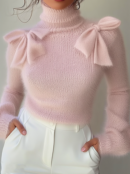 Rockmelan Chic Pink Turtleneck Sweater with Elegant Shoulder