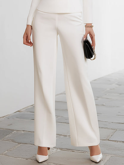 Rockmelan White Cold-Shoulder Blouse and Wide-Leg Trousers Set